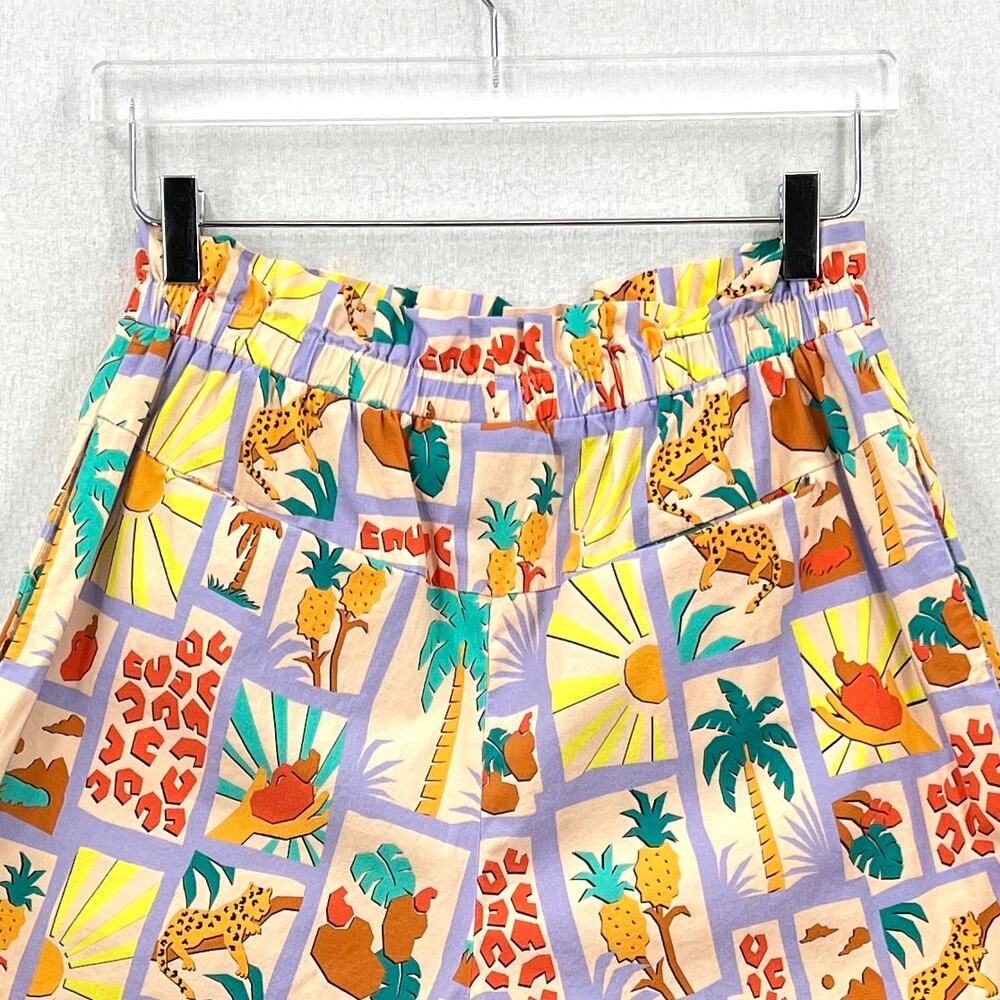 FARM RIO ANTHROPOLOGIE Patch Print Short Womens Medium Purple Peach Pull On - Picture 6 of 16